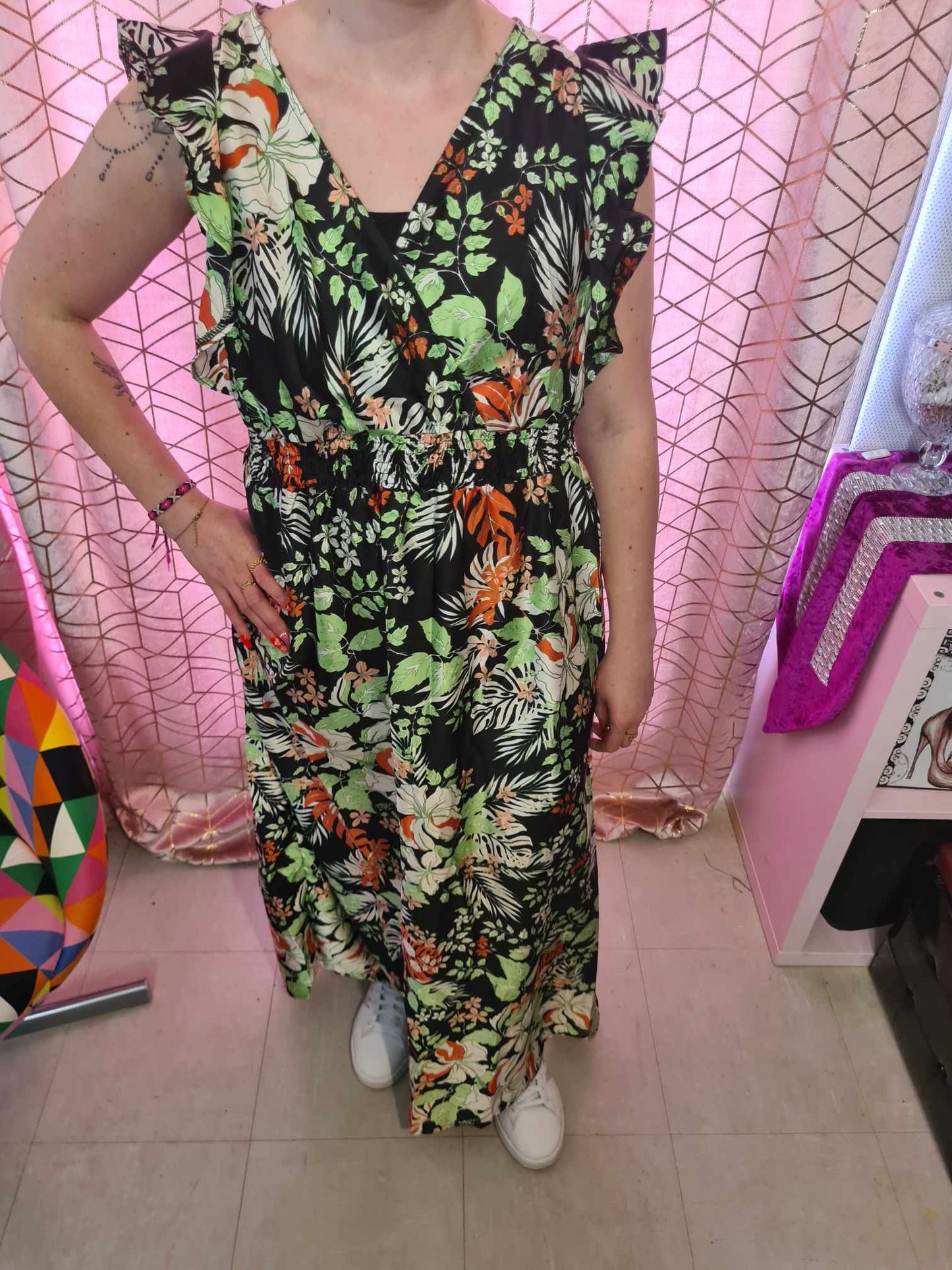 139 Robe longue fleurie satiné
