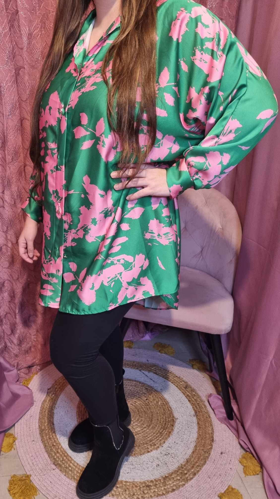 Tunique satiné coloré boutons