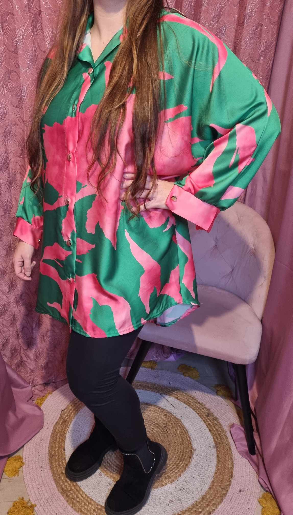 Tunique satiné coloré boutons