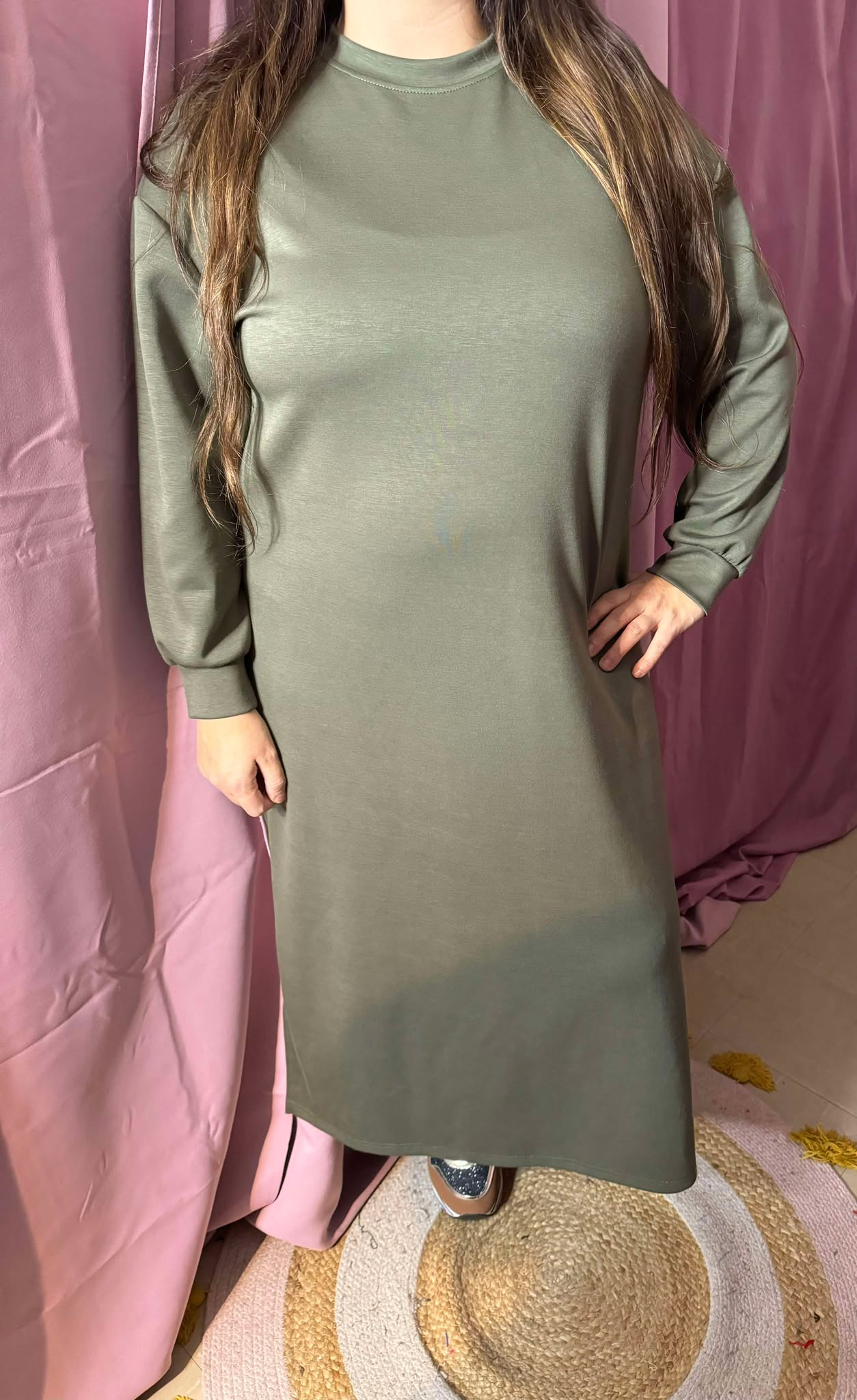 398 Robe longue sweat kaki