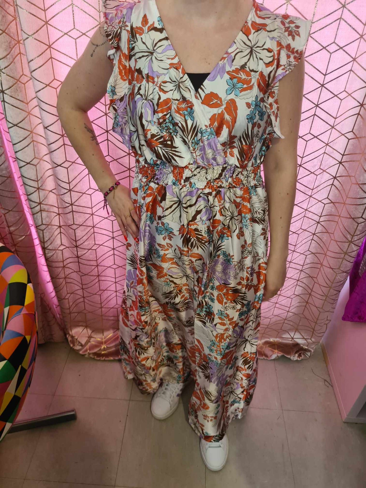 139 Robe longue fleurie satiné